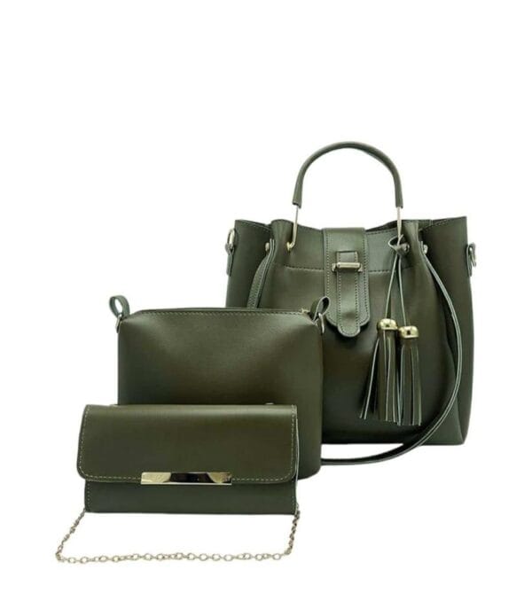 3 Pcs Women Leather Plain Shoulder Bag